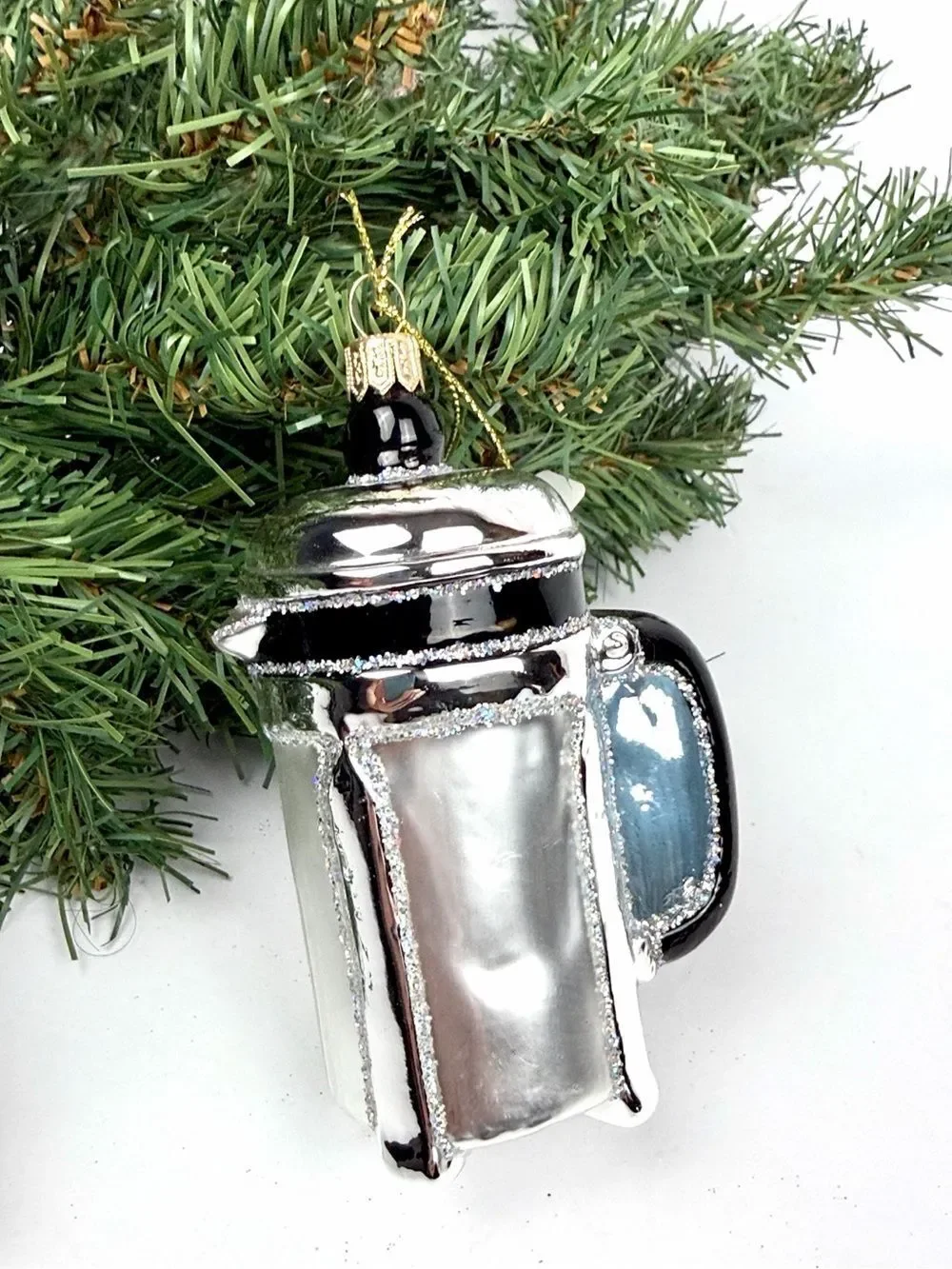 Glass Christmas Ornament French Press Coffee Maker made in Poland Sur La Table